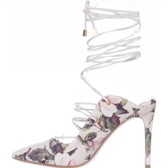 BCBGeneration Hayes Watercolor Floral Chalk Lace Up Heels - Picture 2 of 10